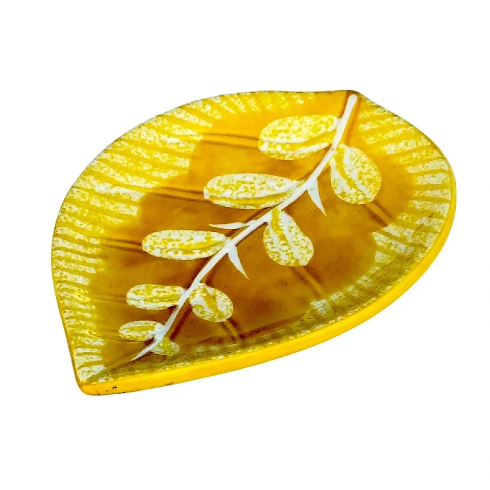Plates Leaf Appetizer Ware Ceramic Green Yellow‎ Botanical Small Dishes 8 piece